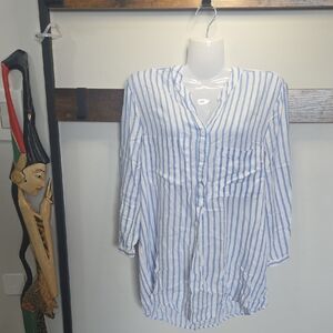 Striped Blue and White Women's Blouse MEDIUM  (🛍 Pick 6/$36)